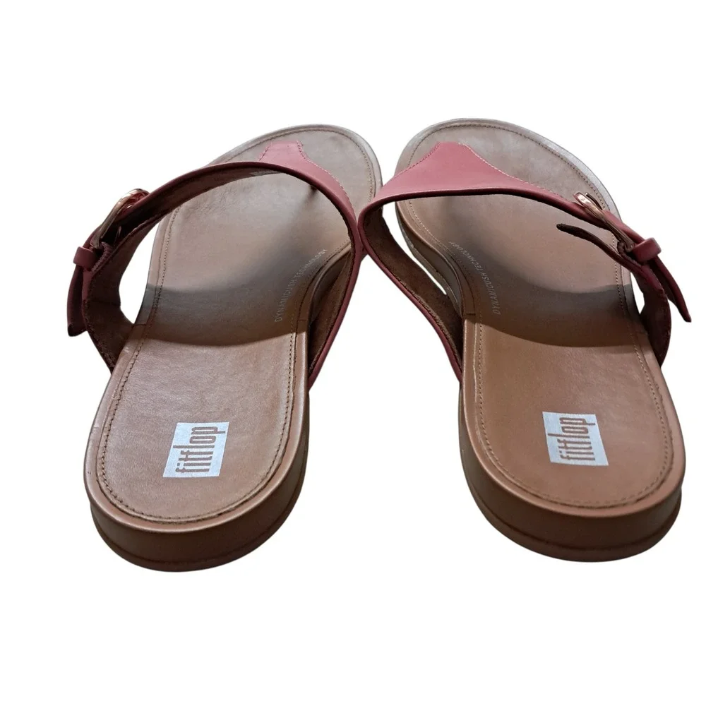 FitFlop Sandals Womens 10 Pink Gracie Buckle Leather Thong Summer Flats‎